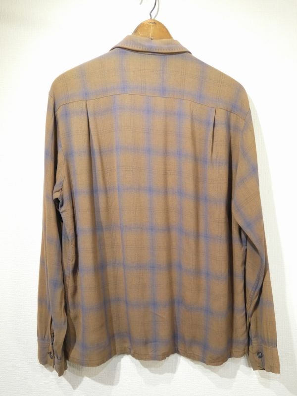 50s 60s CAMPUS OMBRE SHADOW CHECK RAYON SHIRT with HAND STITCH - RICUR