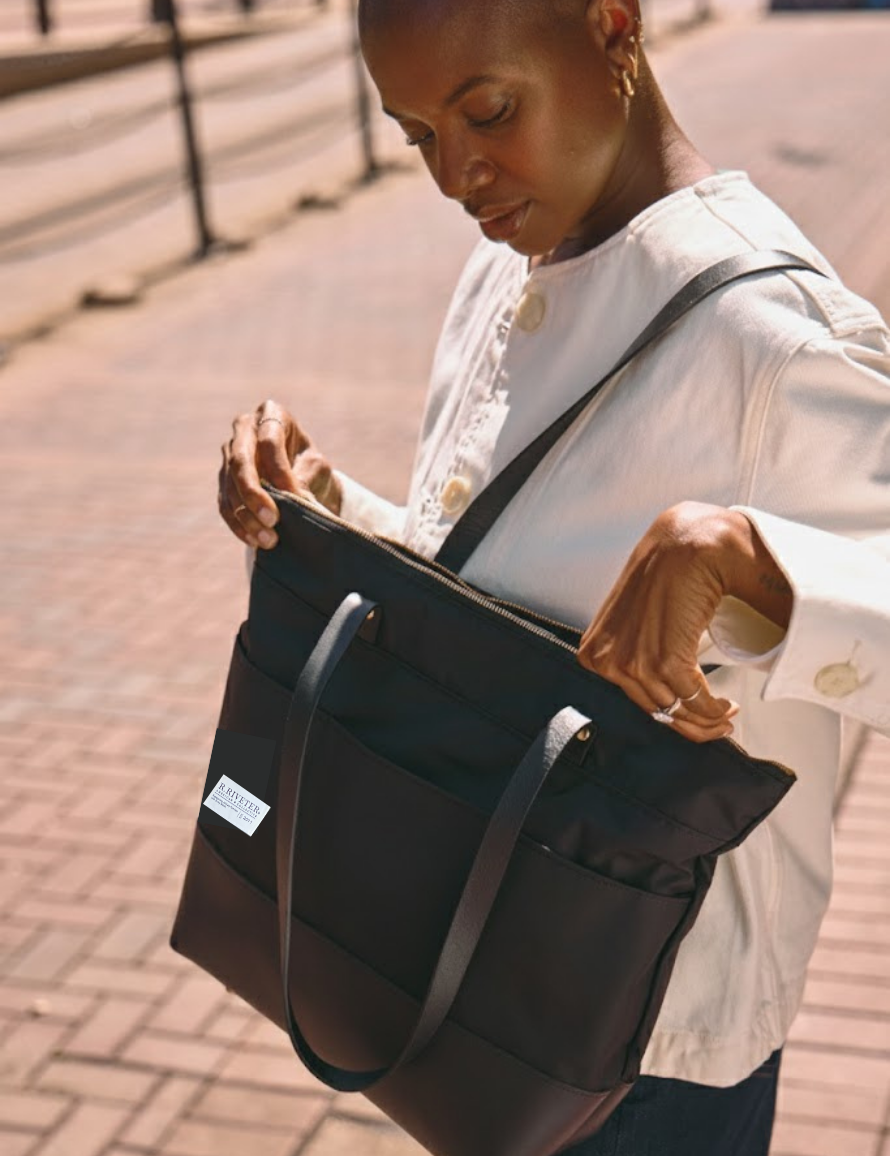 Harriet Tote Bag | Black Nylon + Black Leather – R. Riveter
