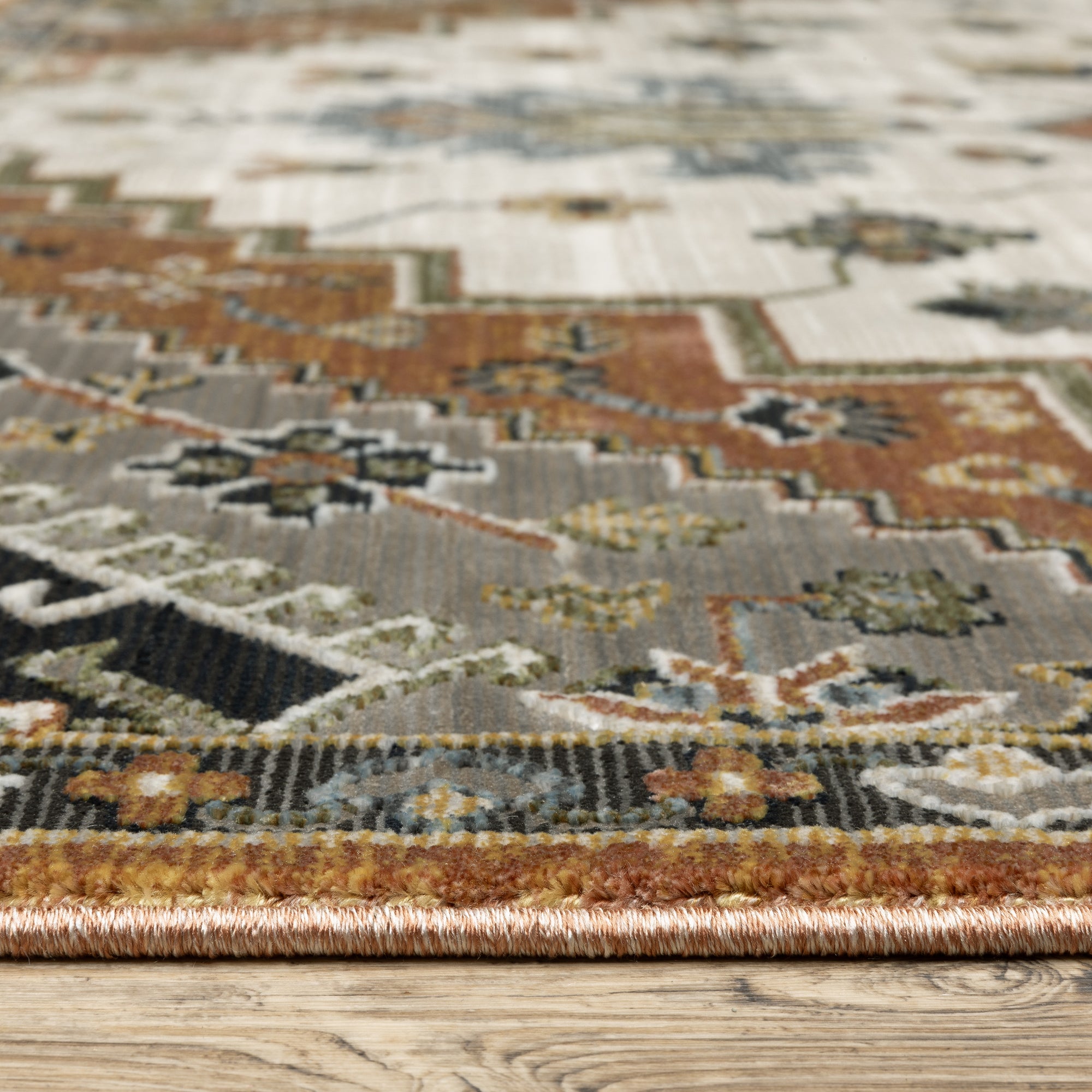 Rust Ivory Blue Charcoal Gold and Olive Green Traditional Vintage