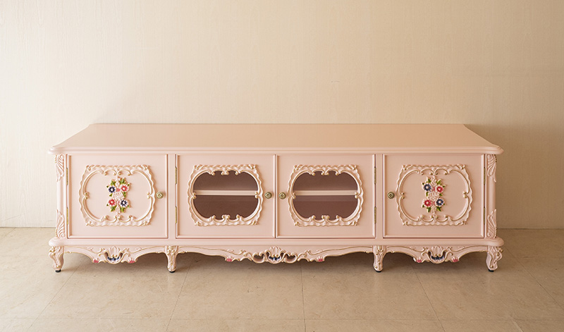 プリンセスロココ ローボード W180cm ピンクフラワー｜TVボード