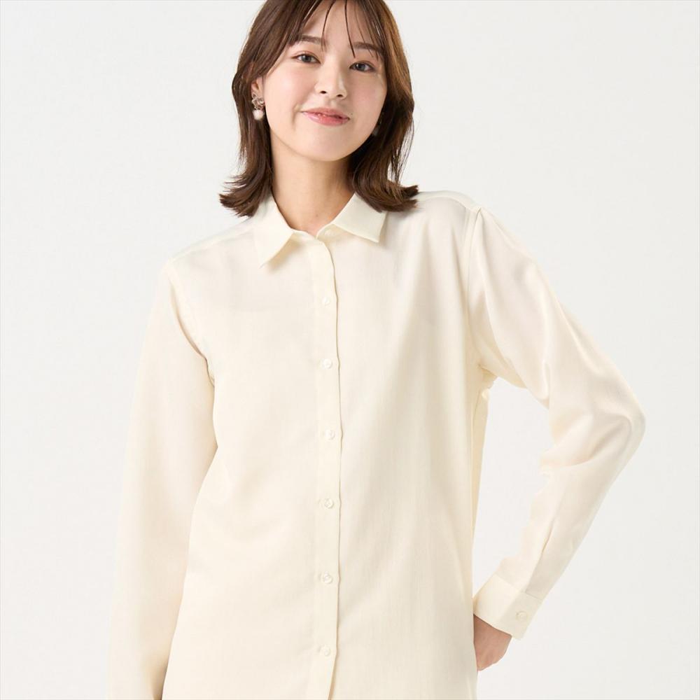 サテン ワイドシルエット レギュラー衿 シャツ 長袖 レディース(M オフ