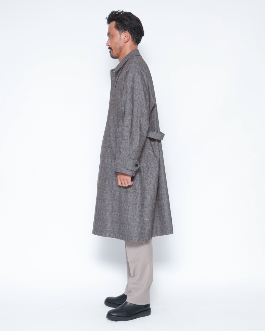 グレンチェック ワイドボディ ステンカラーコート【総裏】｜ES:S（エス