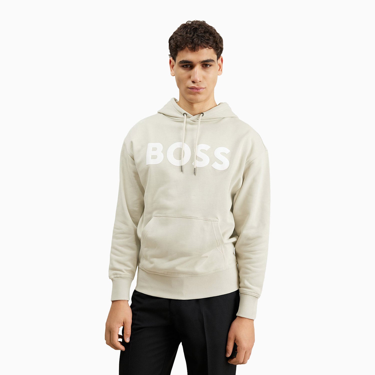 Hugo Boss Men's Logo Print Hoodie In French Terry Cotton