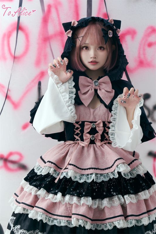 ToAlice】L1356ウィッチキャットコルセット風ティアードワンピース