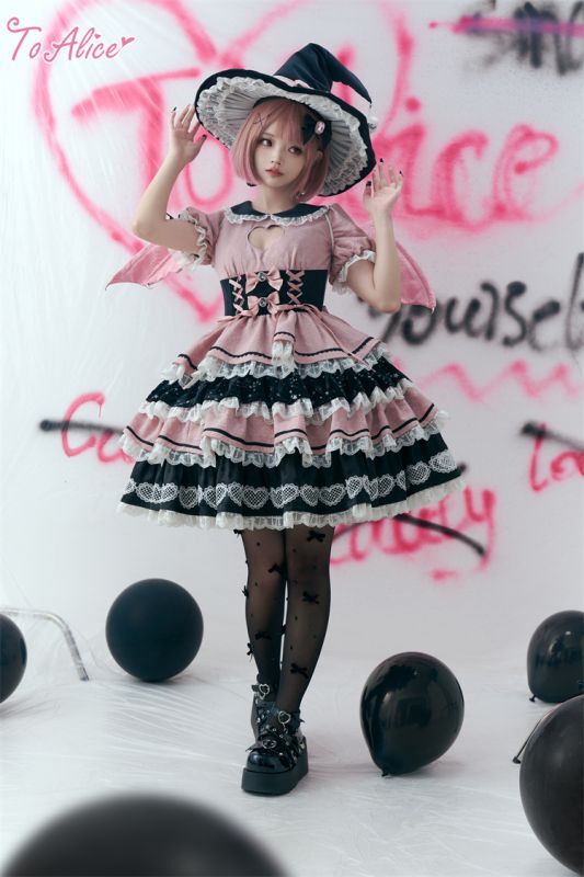 ToAlice】L1356ウィッチキャットコルセット風ティアードワンピース