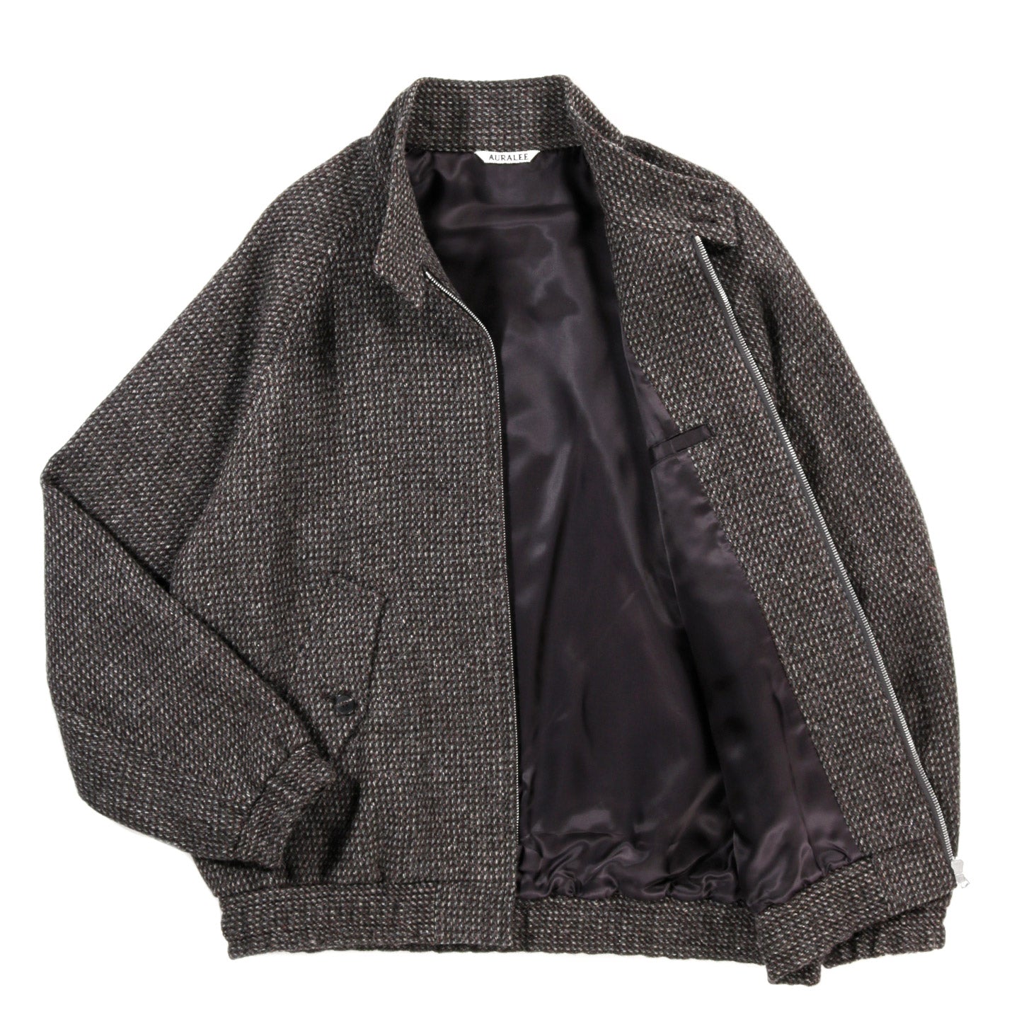 AURALEE ALPACA WOOL SILK TWEED ZIP BLOUSON GRAY BROWN HAIRLINE