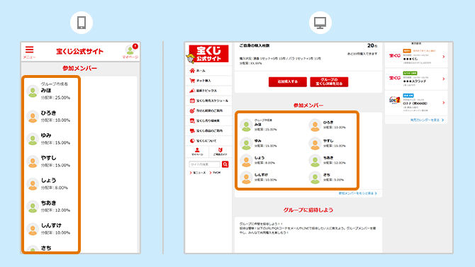 グループ情報の確認方法｜ネット購入 共同購入とは【宝くじ公式サイト】