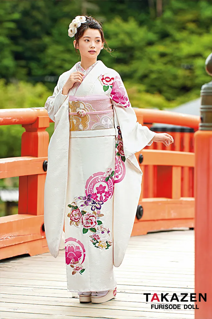 正統派古典 白/ピンク 椿柄/すっきり柄 シンプル かわいい 清楚 お