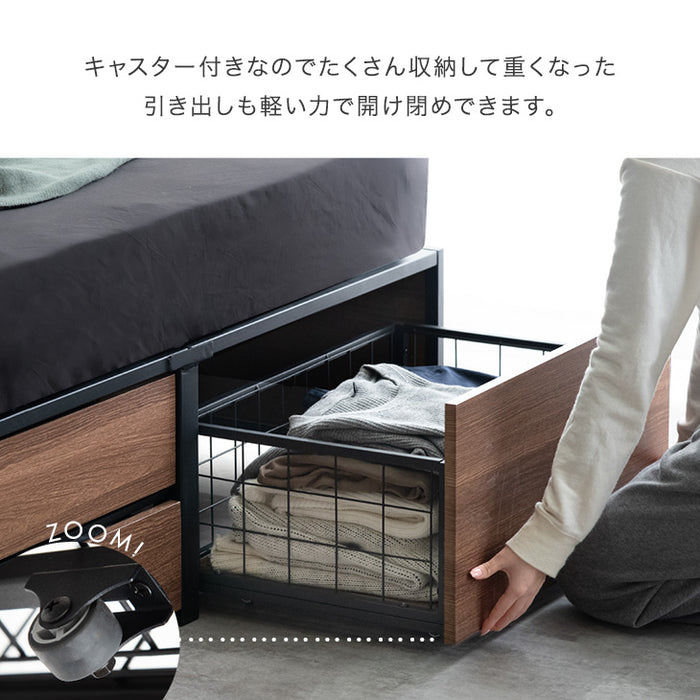 ダブル] 超大容量 収納ベッド フレーム単品 宮棚 2コンセント 頑丈