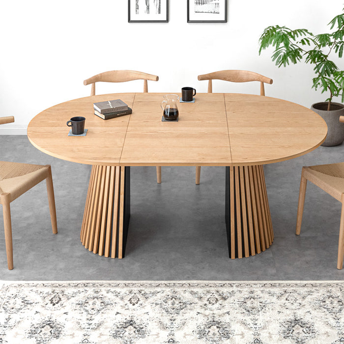 幅120-180cm］伸長式 円形ダイニングテーブル 単品 4人掛け 木製 格子