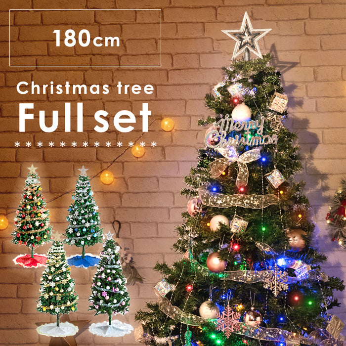 180cm] クリスマスツリーセット オーナメントセット ライト付 LED