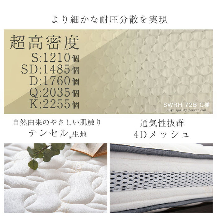 クイーン］爽快4Dメッシュ ポケットコイルマットレス 厚み20cm