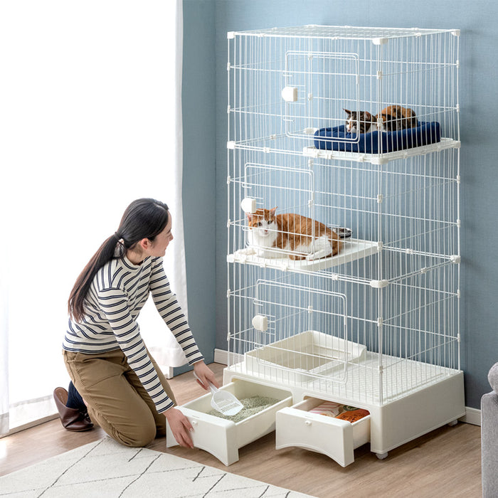 トイレ付き キャットケージ 3段 引き出し 収納 スコップ キャスター