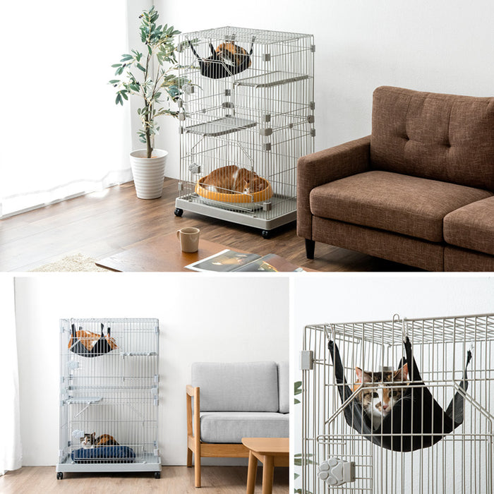 キャットケージ コンパクト 2段 ハンモック キャスター付き ステップ台
