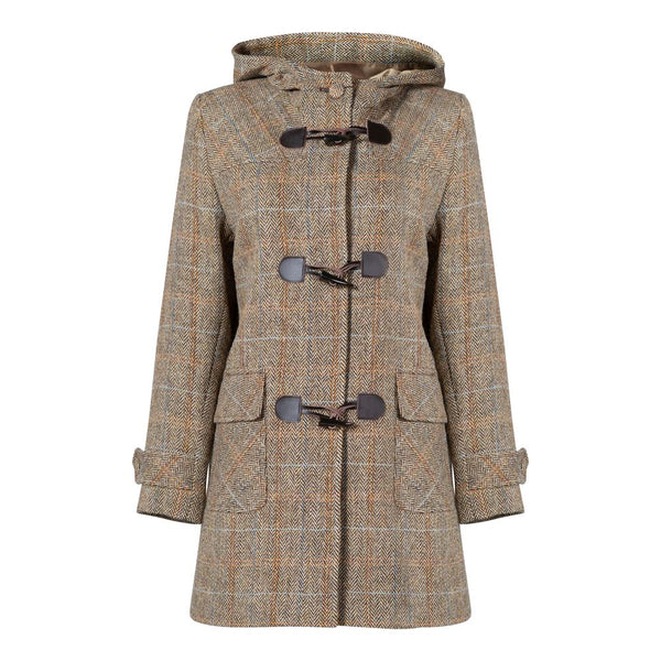 Ladies Harris Tweed Duffle Coat - Brown Herringbone (Size 10