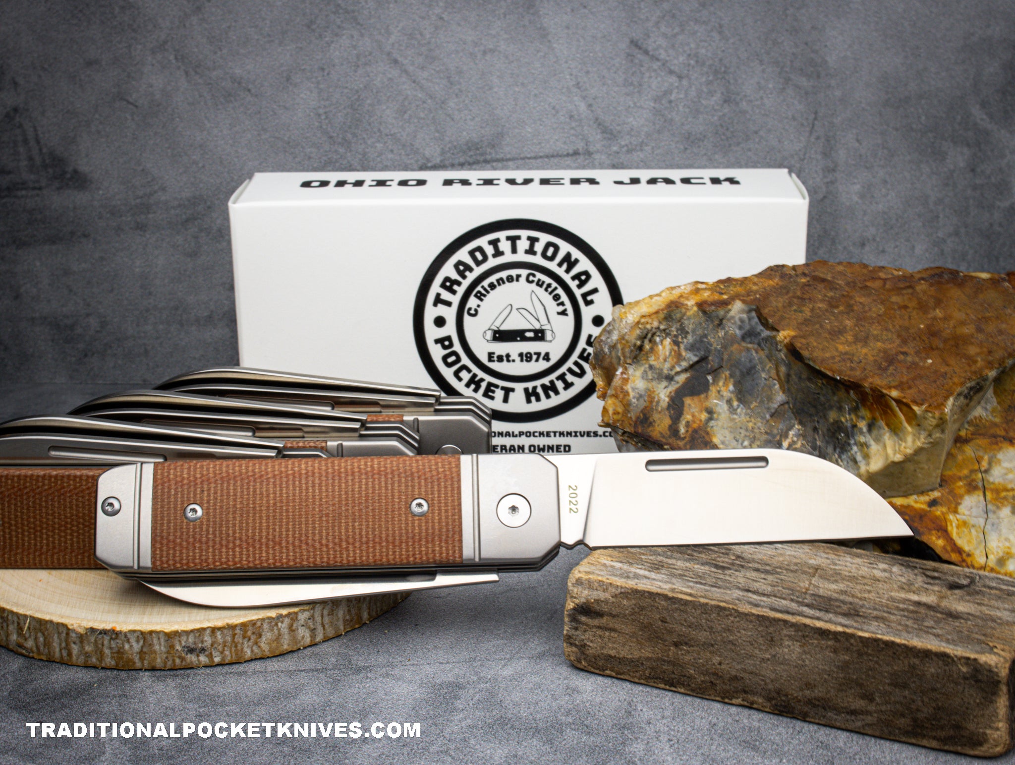 Ohio River Jack: Double Blade Natural Canvas Micarta - C. Risner