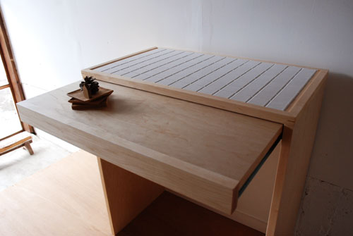 タイル天板のゴミ箱収納とスライド配膳台 c50441 - オーダーメイド家具