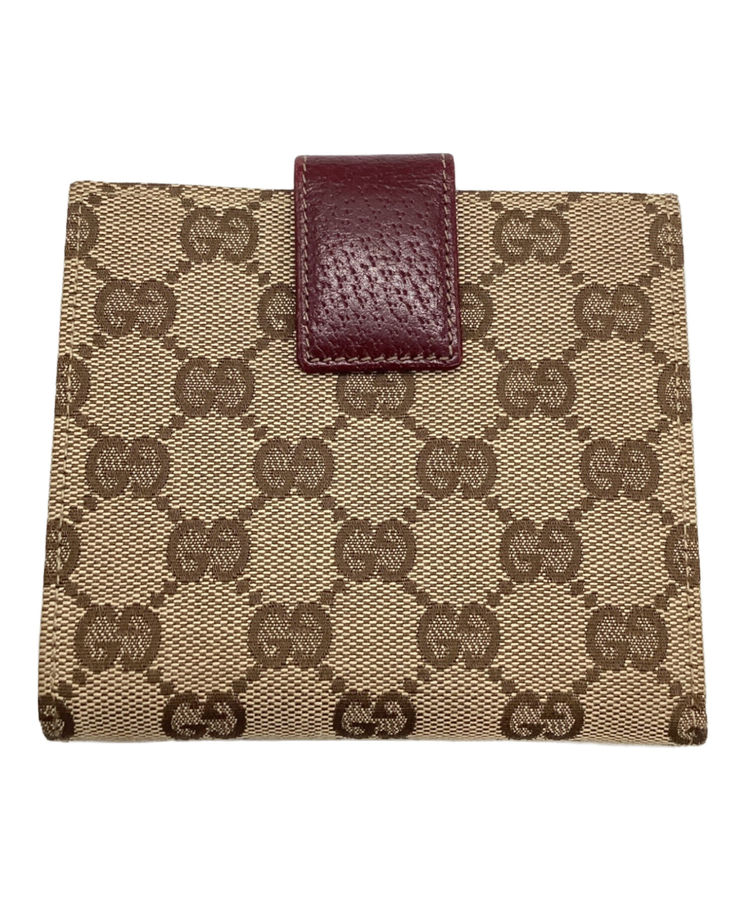 中古・古着通販】GUCCI (グッチ) 2つ折り財布 ベージュ×ワインレッド