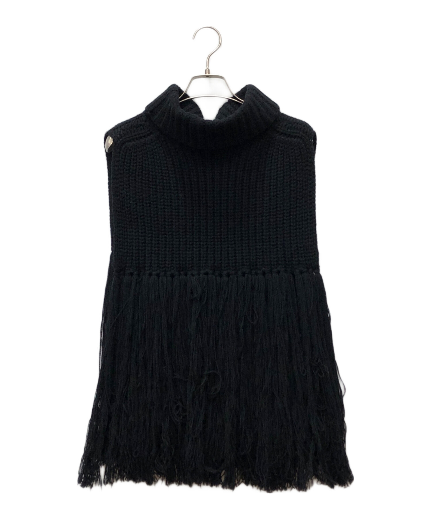 中古・古着通販】HYKE (ハイク) フリンジニットベスト ブラック サイズ