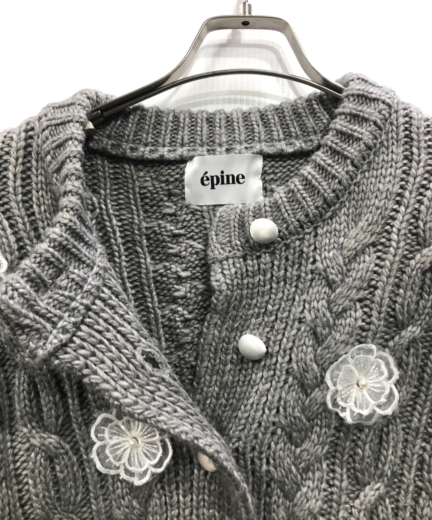 中古・古着通販】epine (エピヌ) フラワーケーブルニットカーディガン