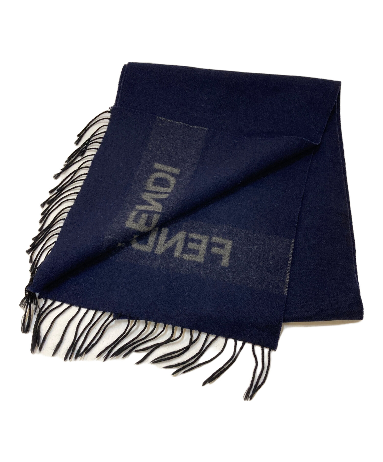 中古・古着通販】FENDI (フェンディ) ロゴウールマフラー ネイビー