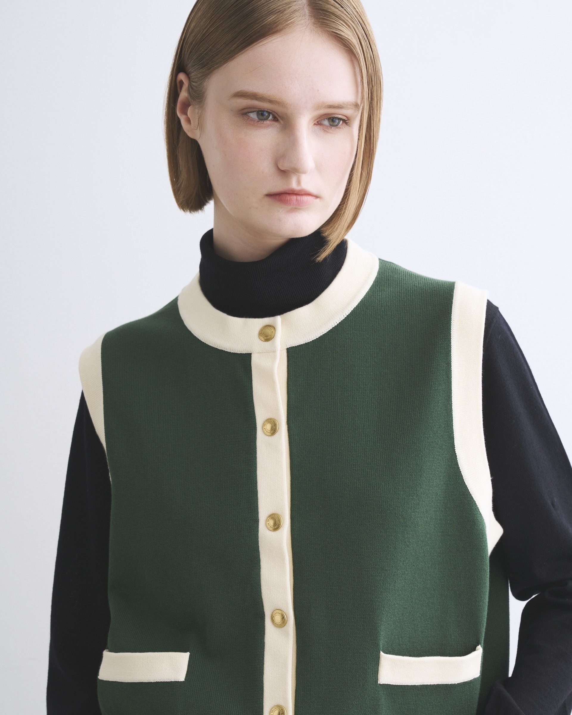 ARKLEY VEST KNIT アークリー ベスト ニット｜ハンターグリーン×ミルク