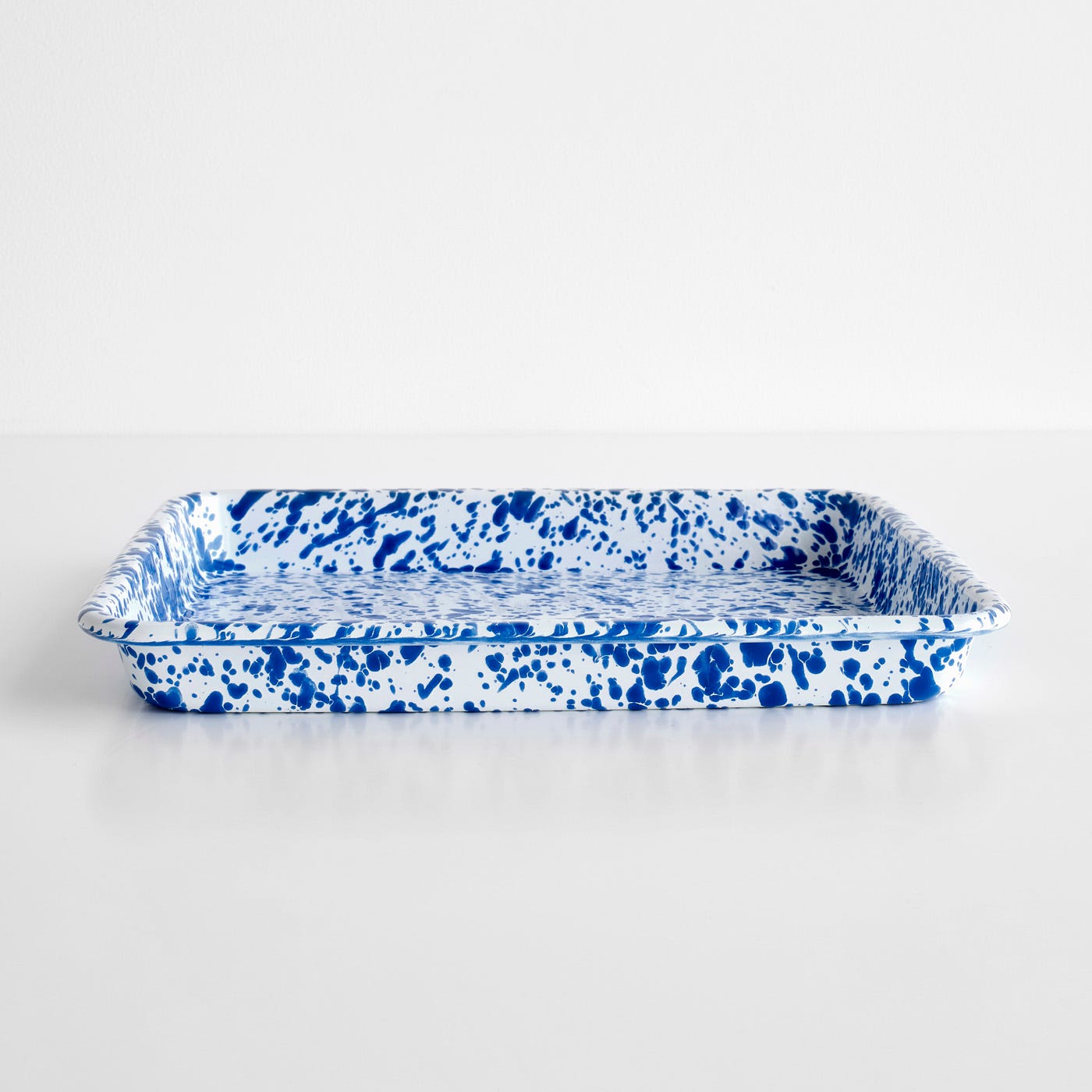 Splatter Blue Enamelware Small Rectangle Tray by Crow Canyon Home