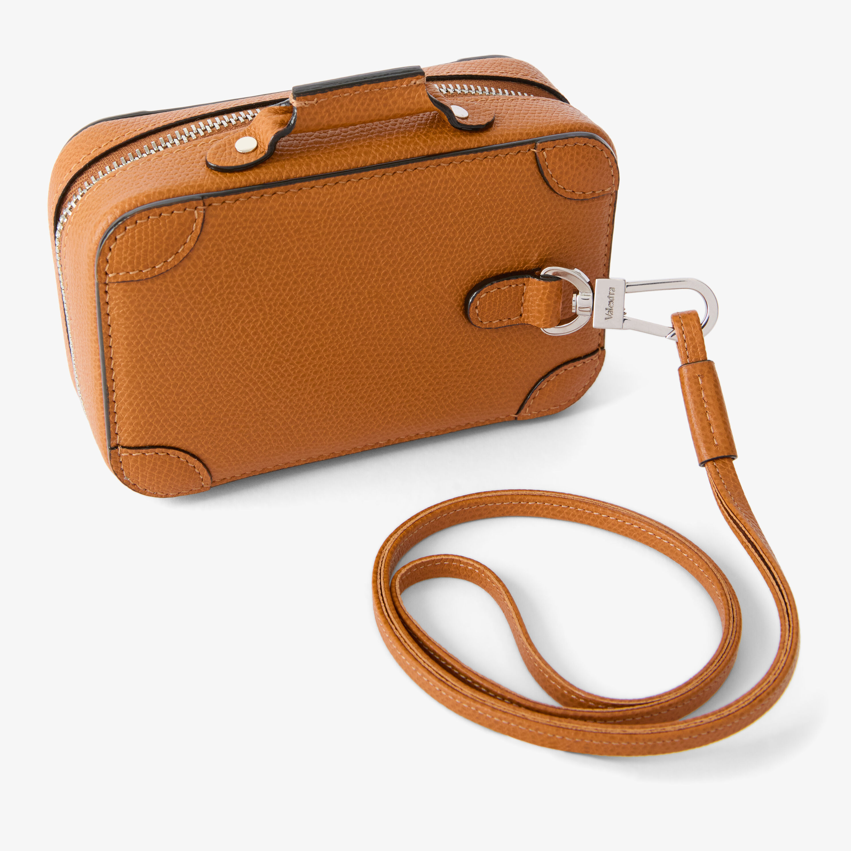 Brown Grained Leather Luxury Keychain | Valextra Costa