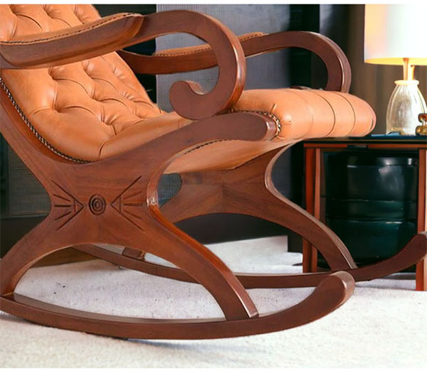 アンティーク調 チェスターフィールドロッキングチェア（キャメル