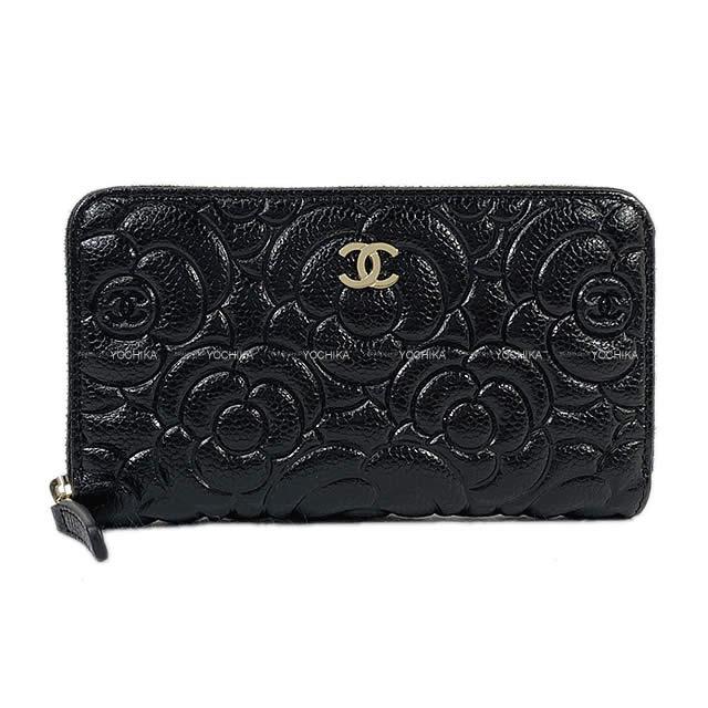 CHANEL シャネル カメリア型押し ミディアム ラウンドファスナー