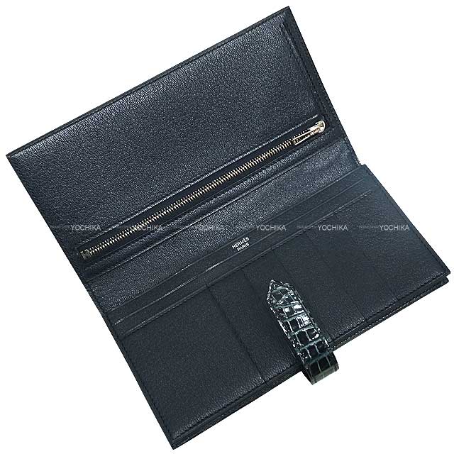 HERMES エルメス 長財布 ベアンスフレ ヴェールルソー クロコダイル