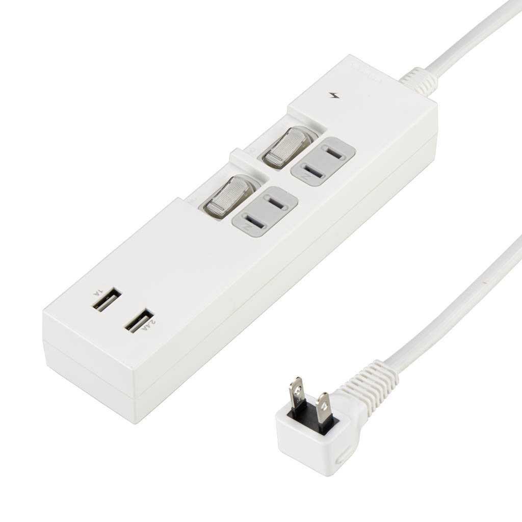 個別スイッチ付2AC2USB3.4A2mホワイト｜YAZAWA CORPORATION