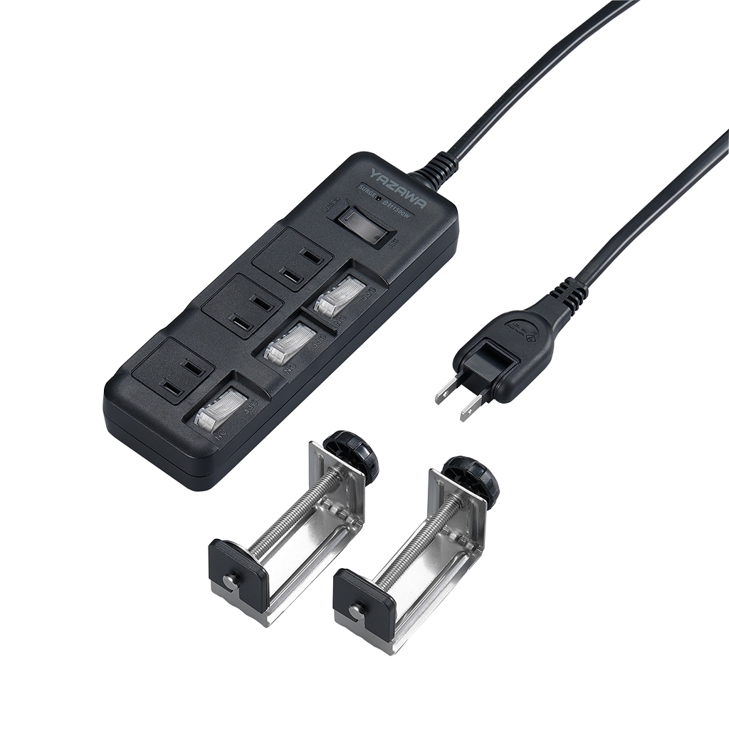 ノイズフィルター集中SW付3個口2m黒｜YAZAWA CORPORATION