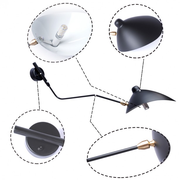 Serge Mouille 壁取り付け用燭台 | 調節可能な2アームウォールランプ - Ygo