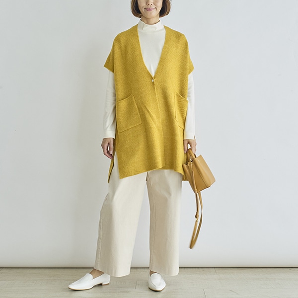 ふわふわあぜ編みニットロングベスト(イエロー)｜SALE（ファッション