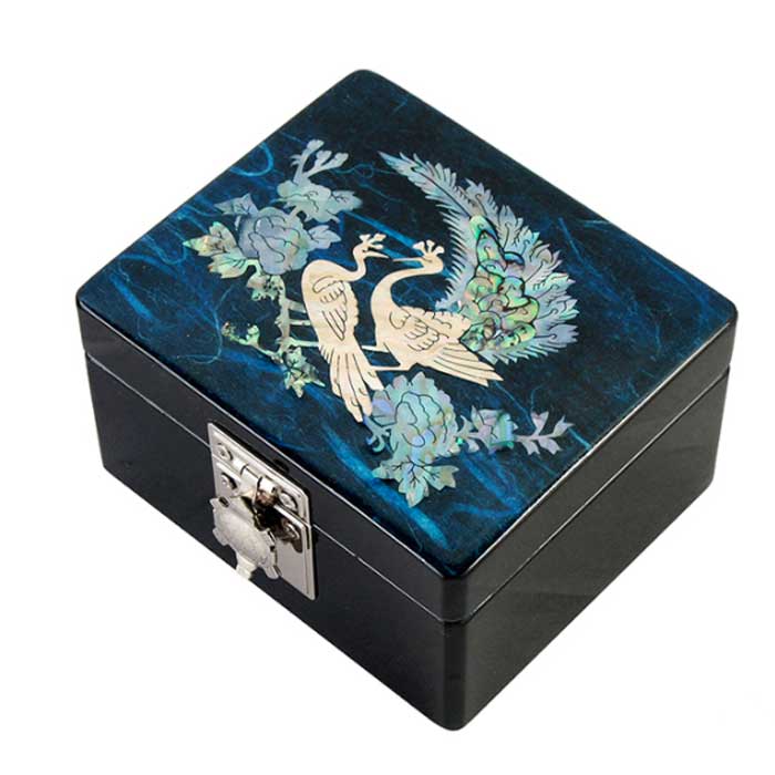 螺鈿細工 宝石箱 小物入れ 青に螺鈿の上品な輝き 孔雀の 韓国伝統工芸
