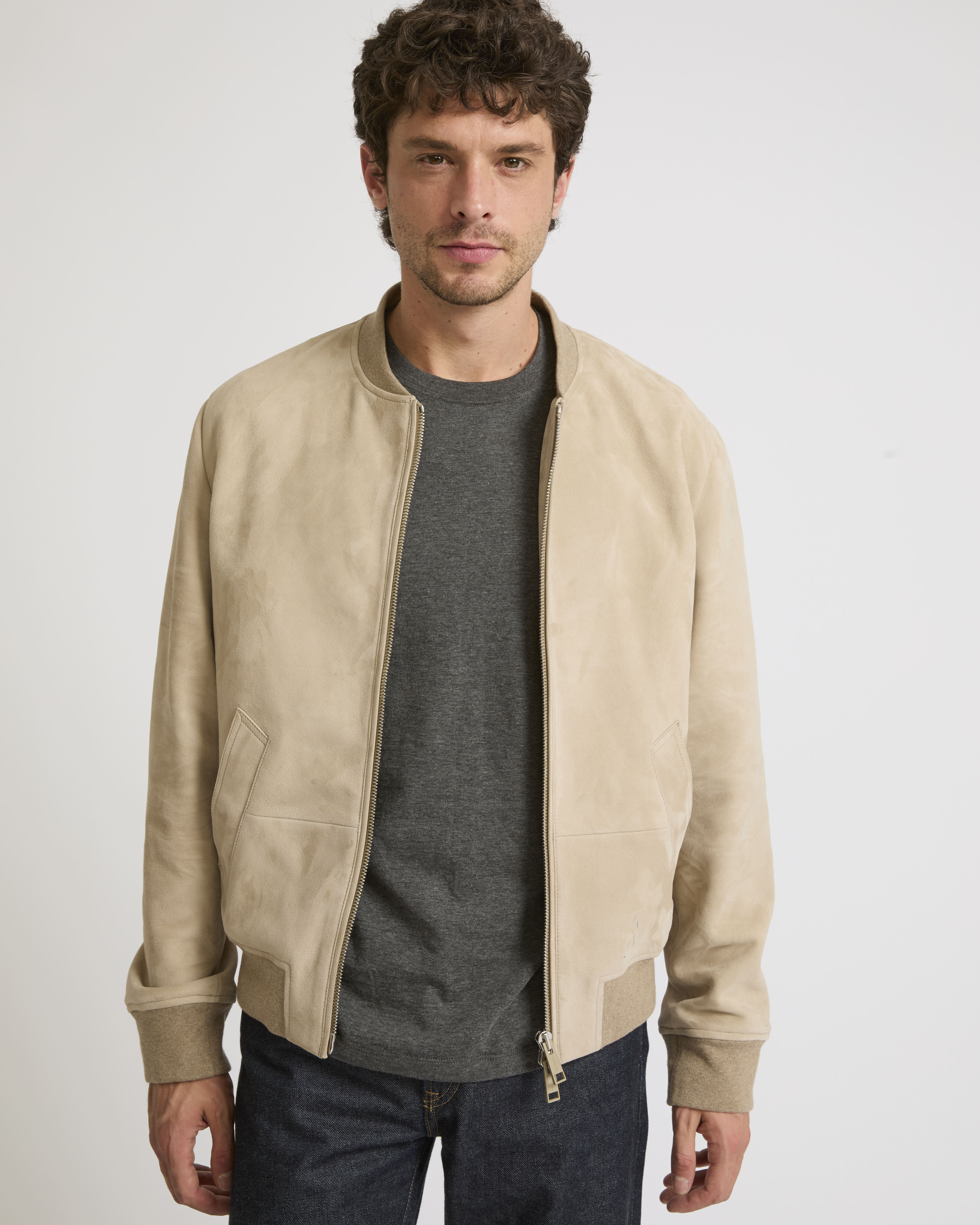 Suede leather varsity jacket -Beige - Yves Salomon Men