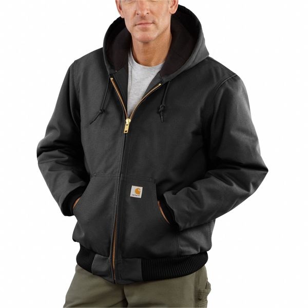 Carhartt Men's Black Cotton Hooded Duck Jacket size 2XL (J140-BLK