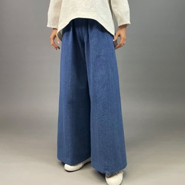 備後絣】ワイドパンツ うす藍ロング丈｜工房 徳元 TOKUGEN ONLINE SHOP