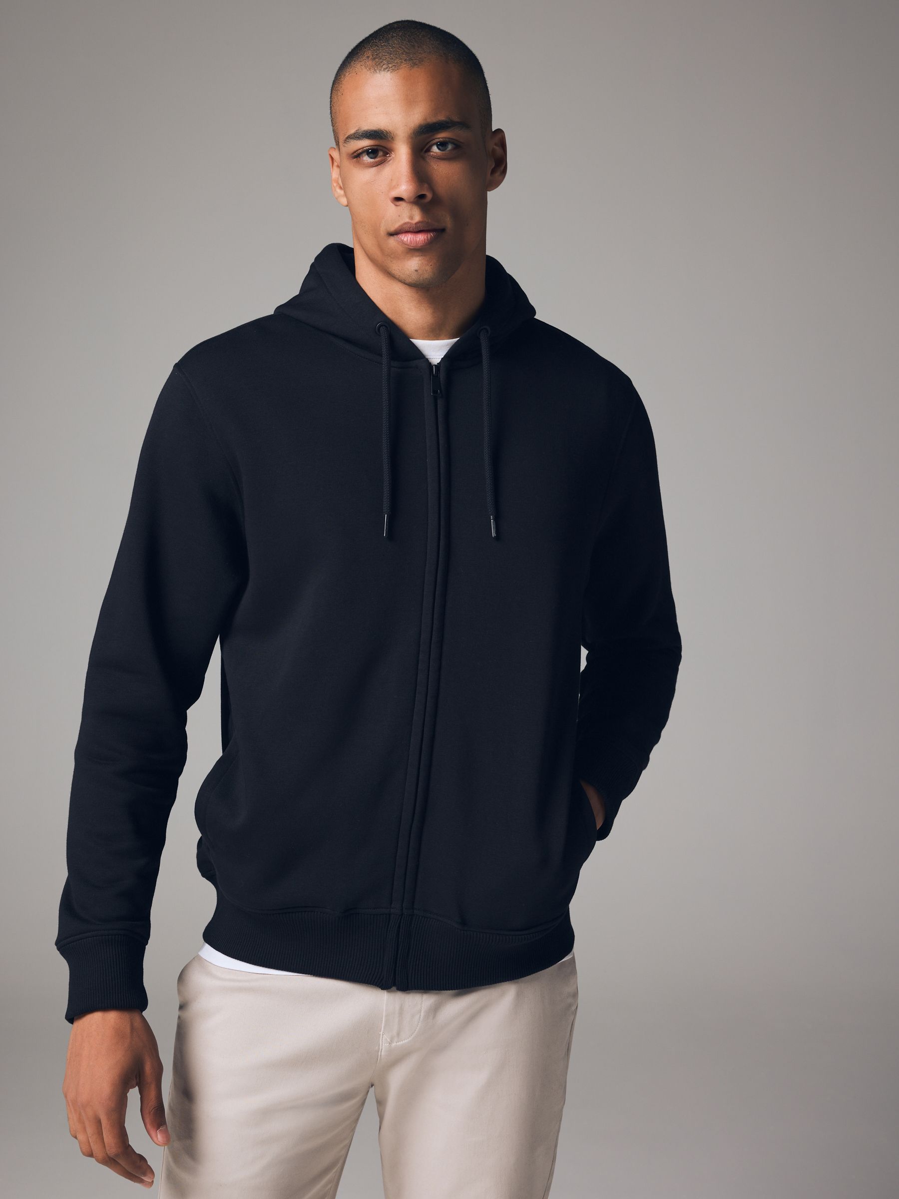 Buy Black Cotton Rich Heavyweight Jersey Full Zip Hoodie from Next USA