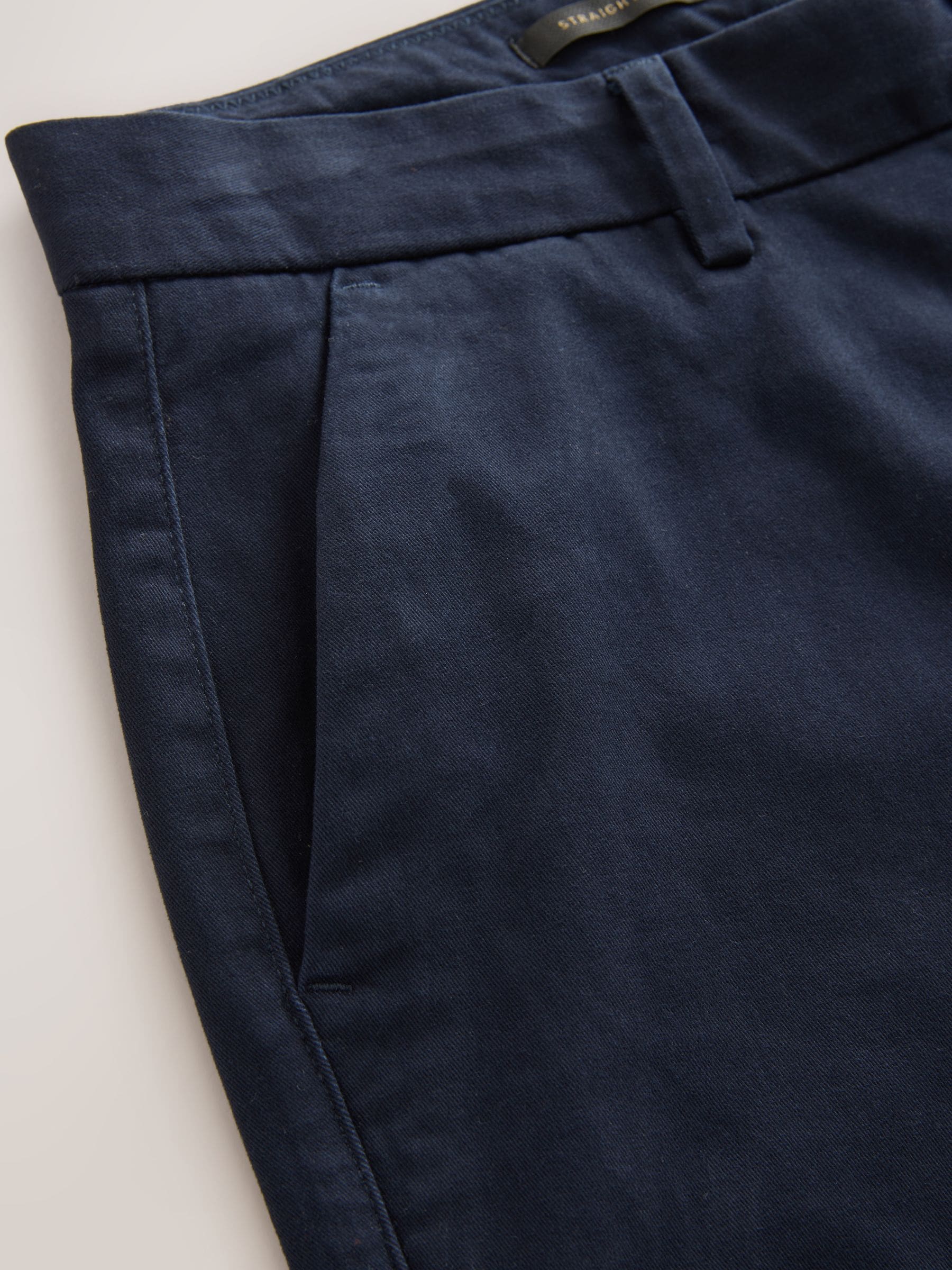 Buy Navy Blue Straight Fit Belted Soft Touch Chino Trousers from