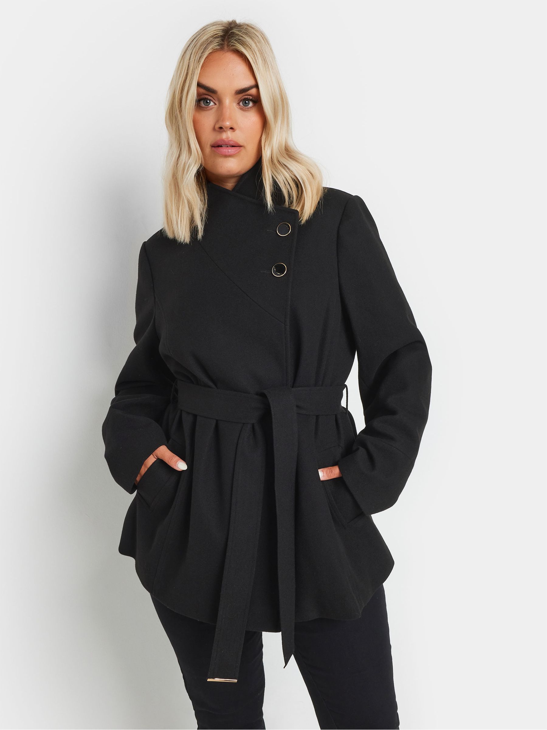 Buy Yours Curve Black Short Wrap Wool Coat from Next USA