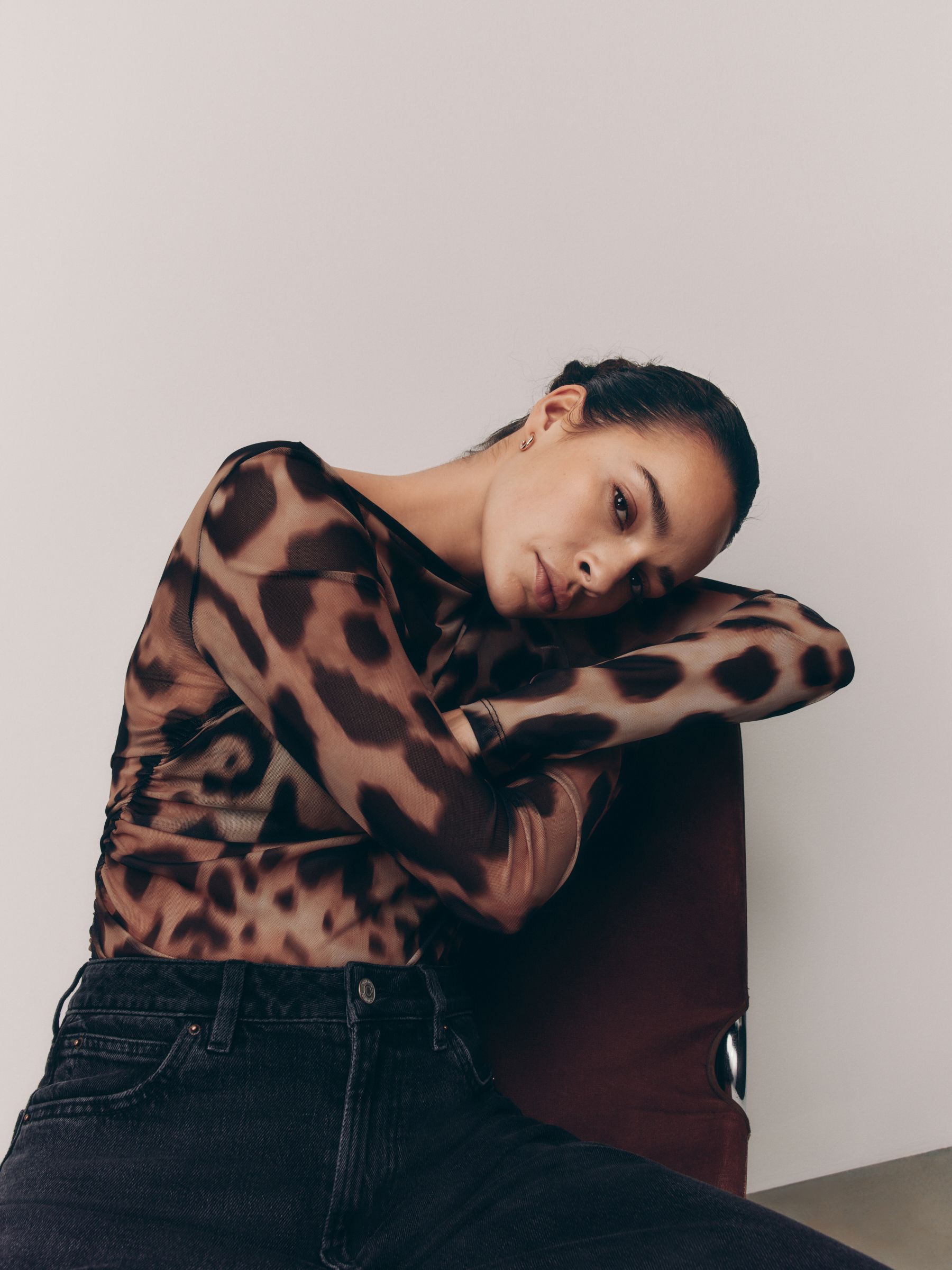 Buy Leopard Print Long Sleeve Ruched Side Mesh Top from Next USA