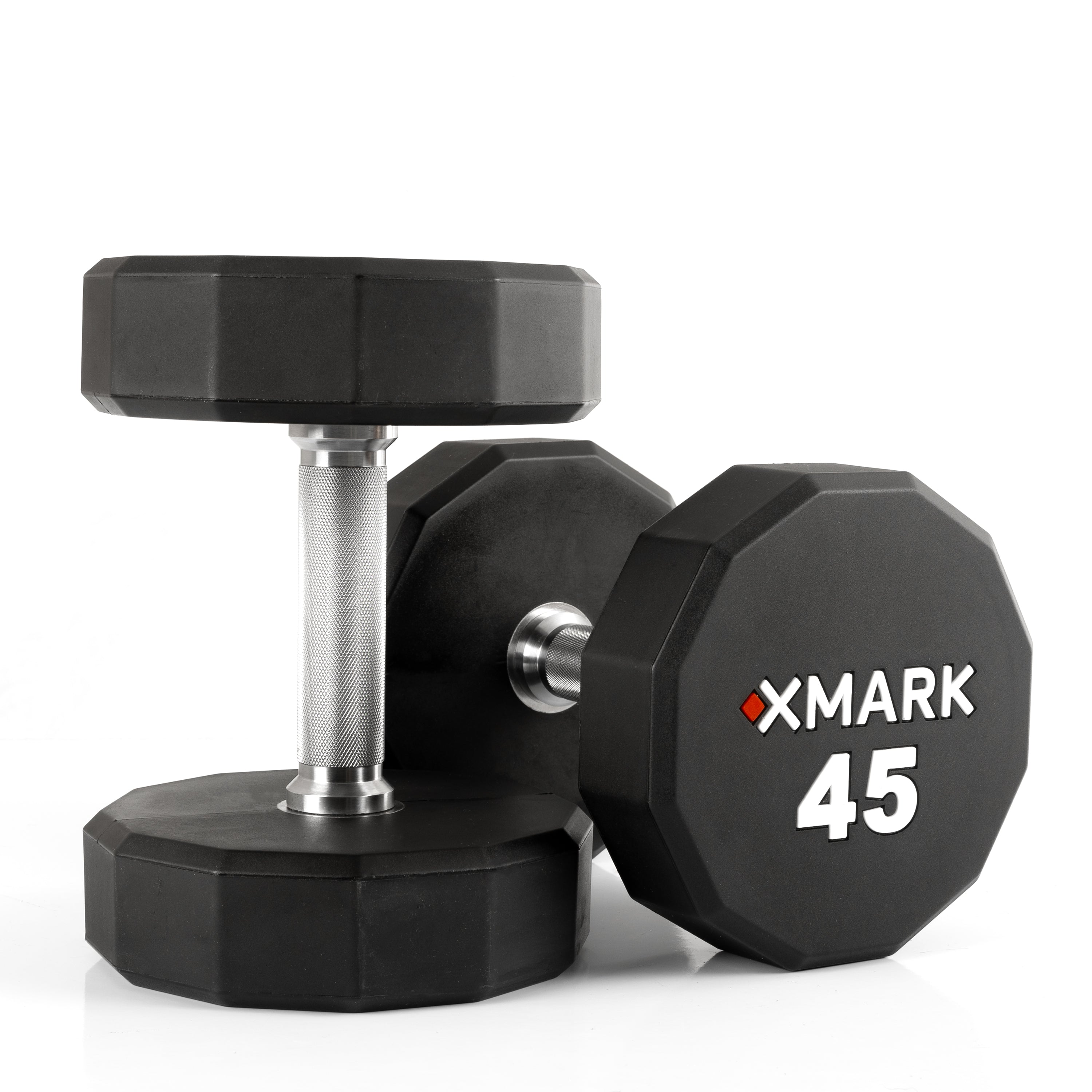 15 to 75 lb. Pairs, 12-Sided Commercial CPU Urethane Dumbbells – XMARK