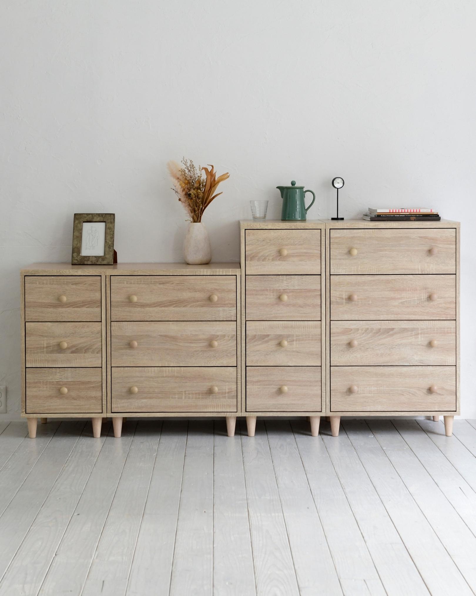 ホコリの入りにくい 木製 チェスト ワイド 4段 幅54 奥行42 高さ87 cm