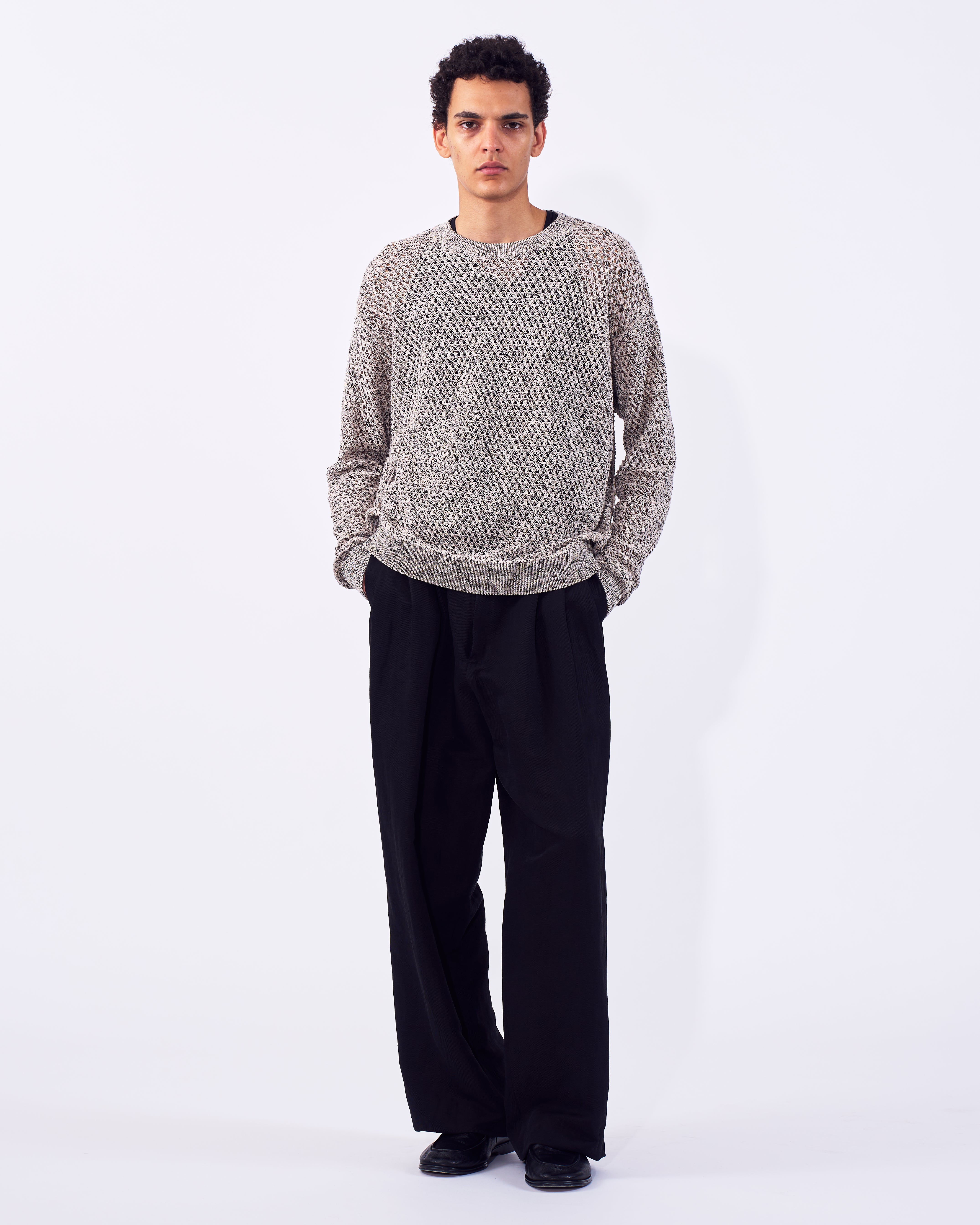 Mesh Knit Shirt Crewneck Sweater | YOKE Official Website