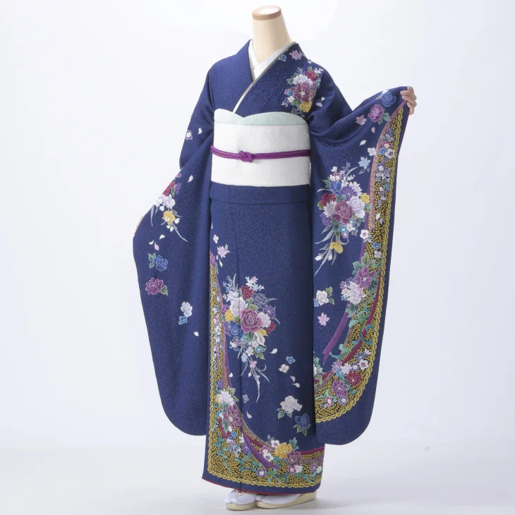 f0420129】【青・紺系】振袖 販売 フルセット Lサイズ 【中古】【状態