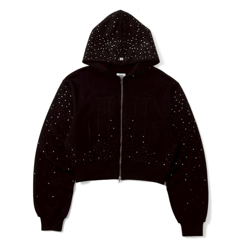 HTH glitter heart logo zip hoodie ブラック - HTH glitter heart