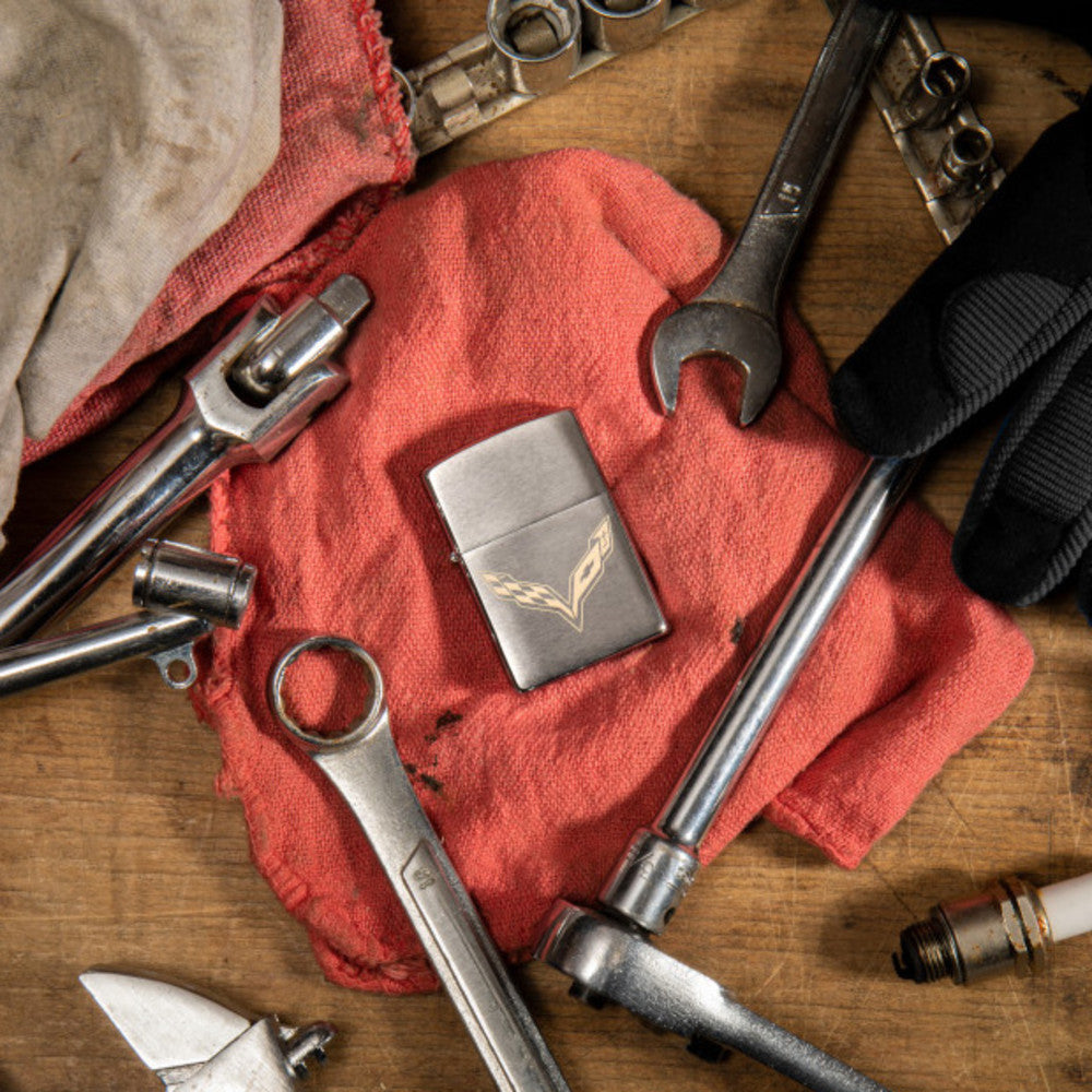 Chevrolet® Corvette Design Brushed Chrome Windproof Lighter