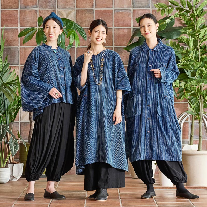 コットンジャガード藍染めパッチワンピース｜マライカ公式通販